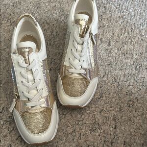 Michael Kors Metallic Gold and White Sneakers